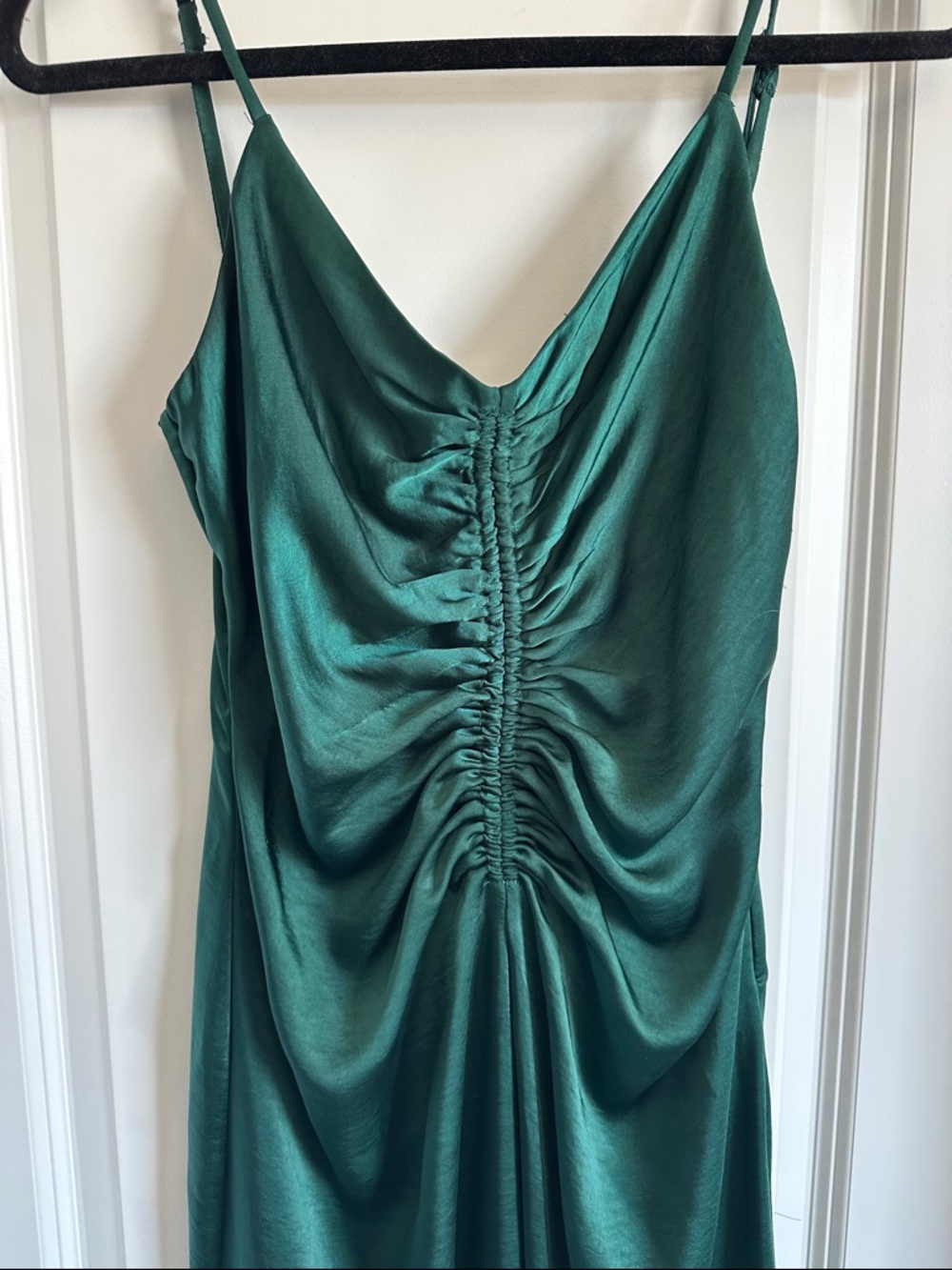 APRICOT Emerald Green Satin Ruched Midi Dress - Picture 2 of 9